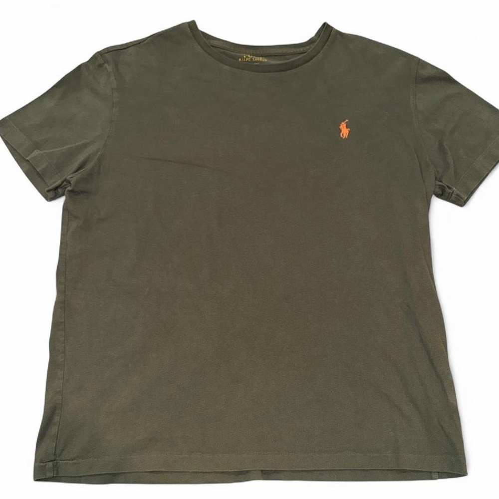 Ralph Lauren green cotton t-shirt with orange embroidered logo medium